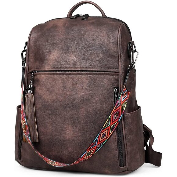 Women\'s 1 Coffee Brown Retro Style Designer Travel Backpack Purses Shoulder Bag
